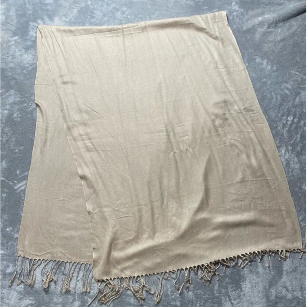 Linen Style Fringed Scarf Beige 28"x 72"